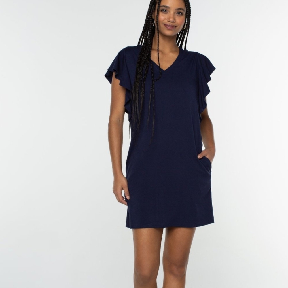 Liverpool Flutter Sleeve Dress In Cosmic Navy S